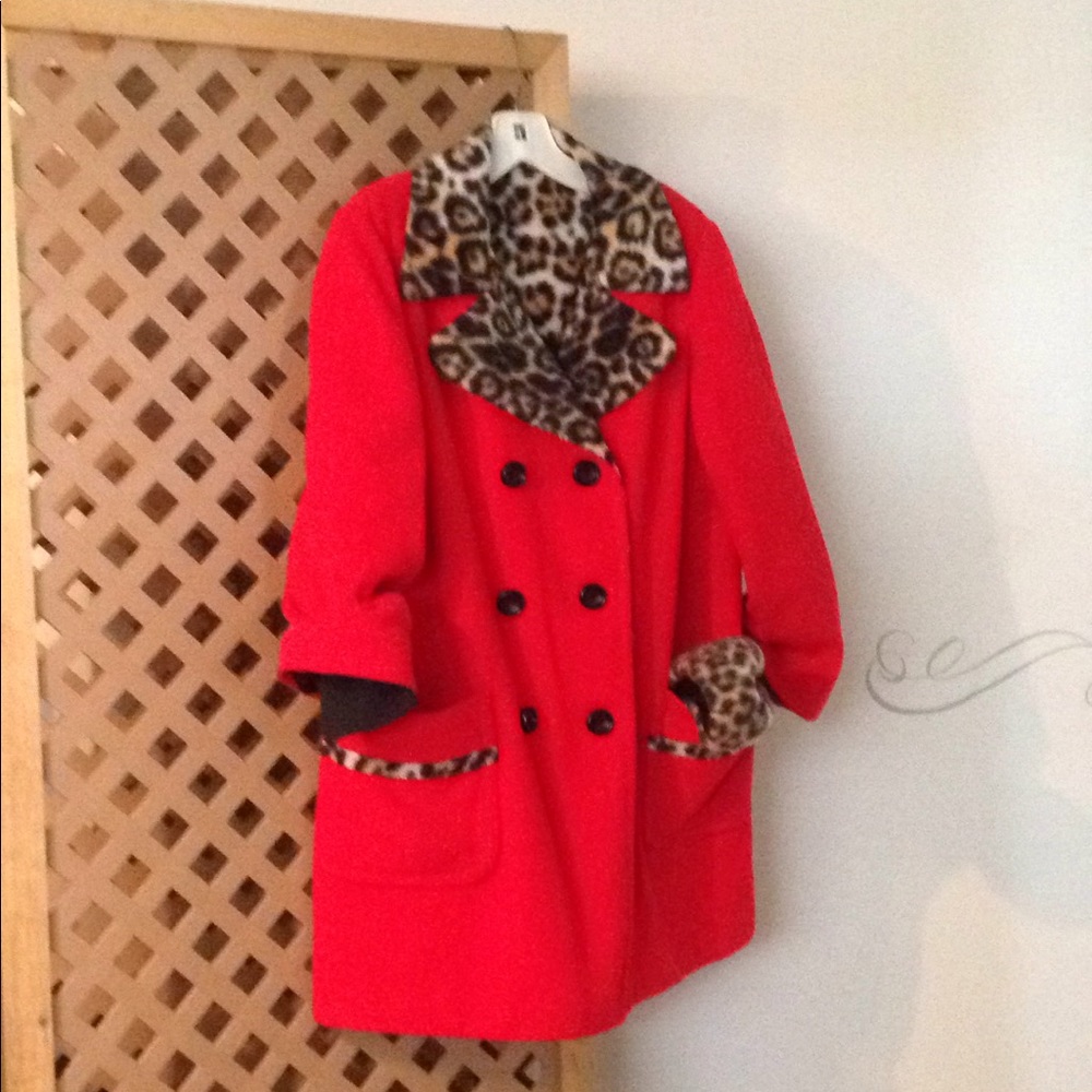 Red /Leopard faux fur Coat & Hat